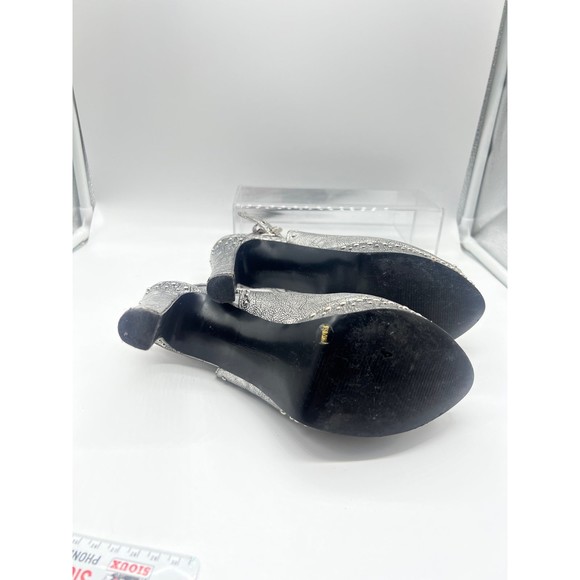 9.5 BCBGeneration Silver Studded Sling Back Sandal 4”+ High Heel Shoe Open Toe - Picture 6 of 9
